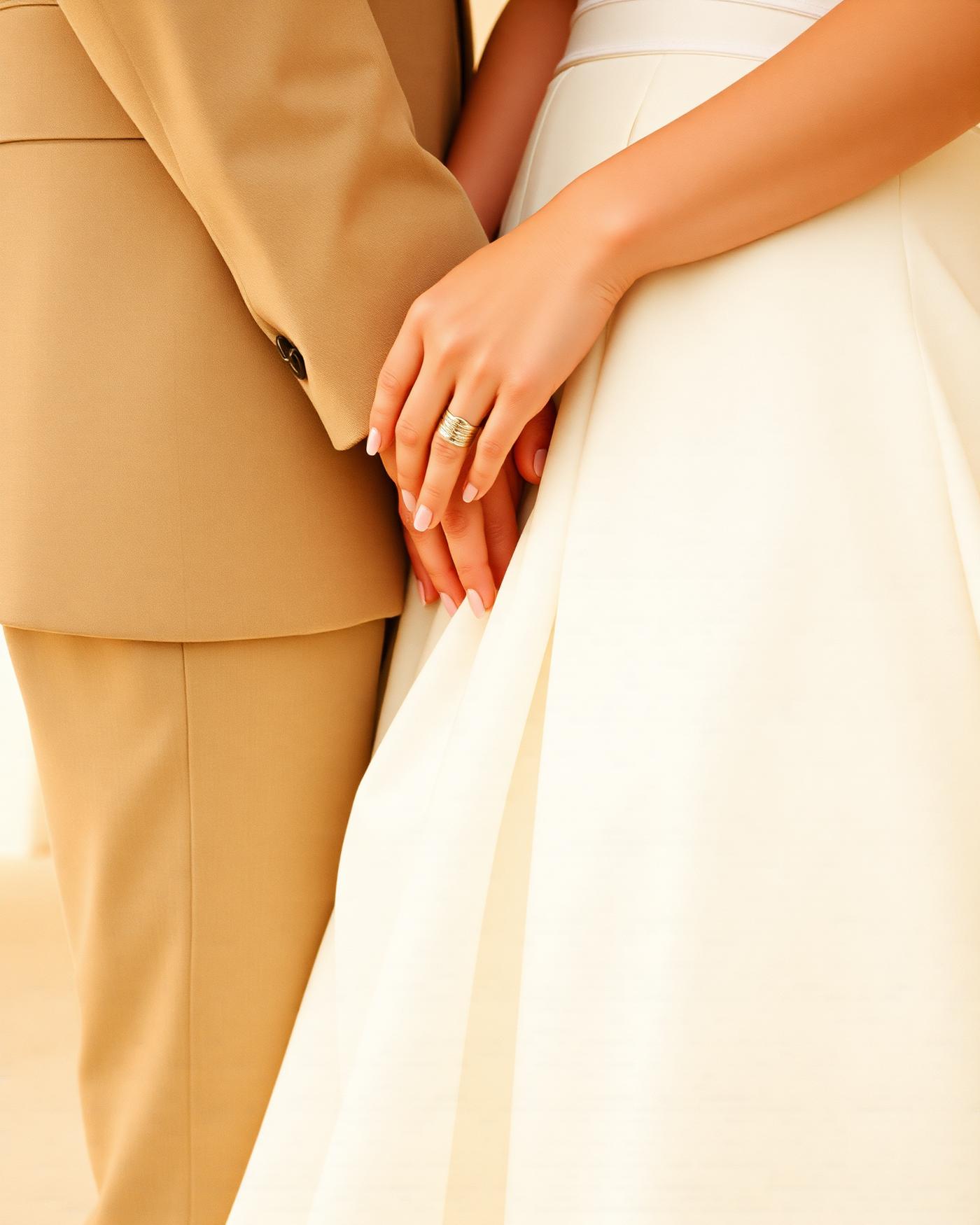 Hands of a couple resting together in soft warm light